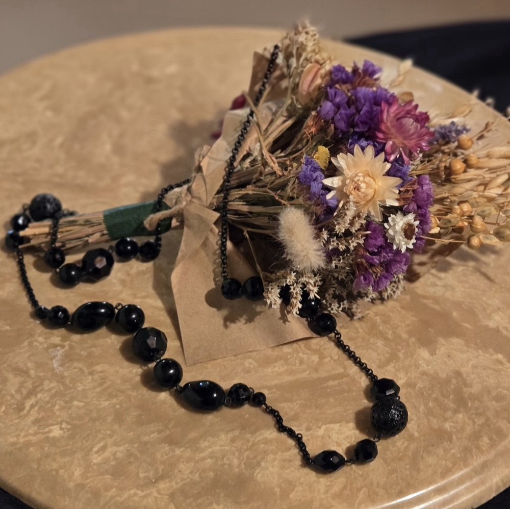 Vintage Black Beaded Necklace